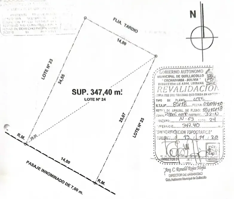 Foto 1 de Terreno en venta en Colcapirhua | 347 m² | Zona residencial | $us 100.746