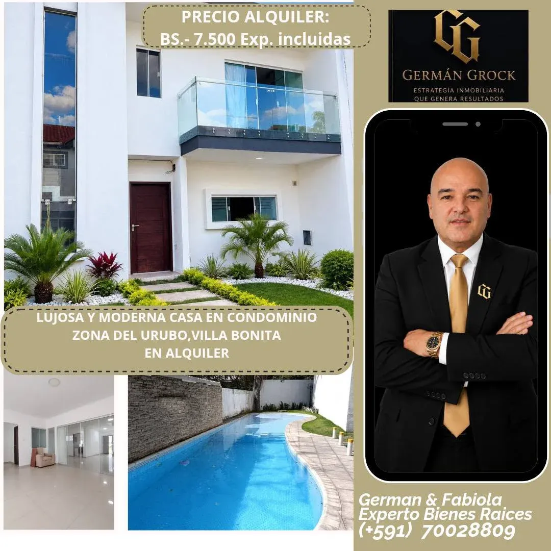 Foto 1 de En Condominio Exclusivo,Casa Moderna en Alquiler en Urubo