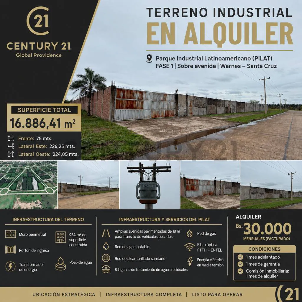Foto 1 de Terreno en Alquiler Parque Industrial Latinoamericano (PILAT) Sta. Cruz-Bolivia