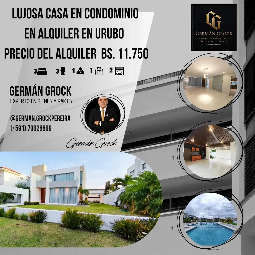 Foto 1 de Amplia y Moderna Casa en Condominio en Urubo en Alquiler