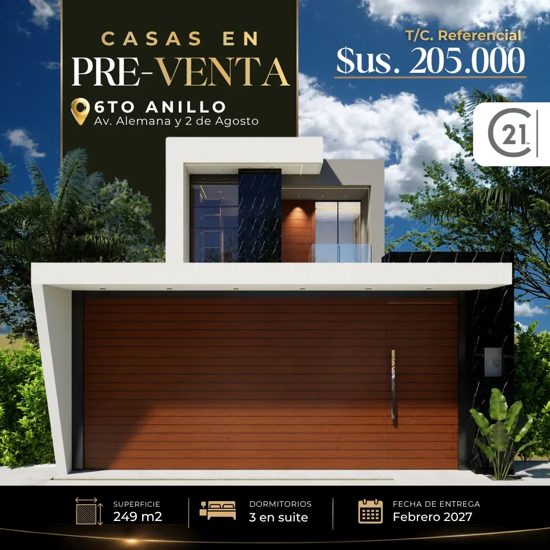 Foto 1 de Casa en preventa con 3 dormitorios en suite, 254 m², 6to anillo