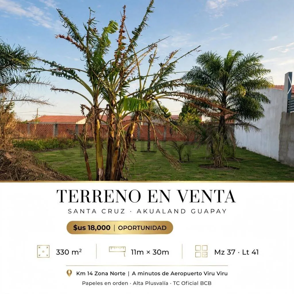 Foto 1 de Santa Cruz, Terreno en Venta Urb. Akualand Guapay