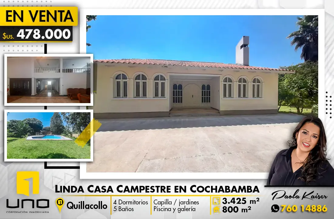 Foto 1 de Linda casa de campo en venta Quillacollo Cochabamba