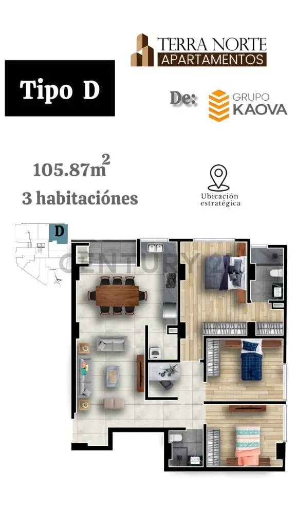 Foto 2 de Departamentos en Preventa Zona Norte Tipo D de 3 Habitaciones Piso 9