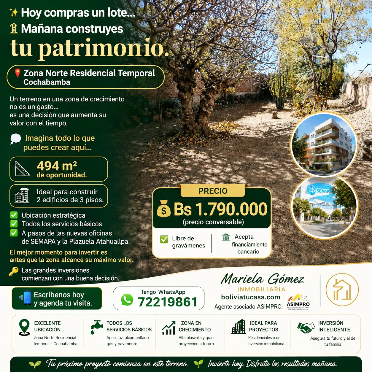 Foto 1 de Lote en Venta, Zona Norte de Temporal Cochabamba