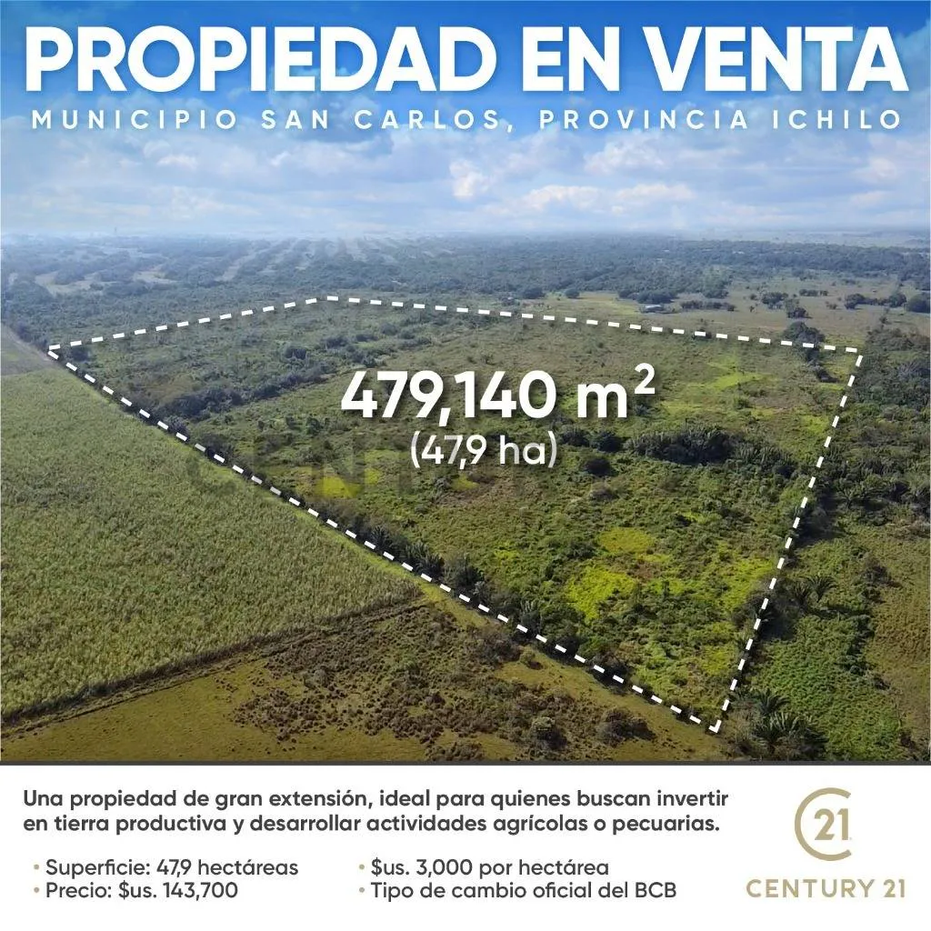 Foto 1 de 47.9 Hectáreas Agrícolas en Venta – San Carlos
