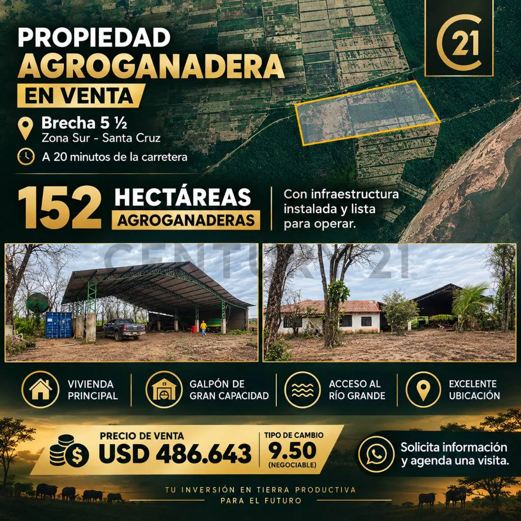 Foto 1 de 152 Hectáreas Agroganaderas en Venta en la zona sur de Santa Cruz