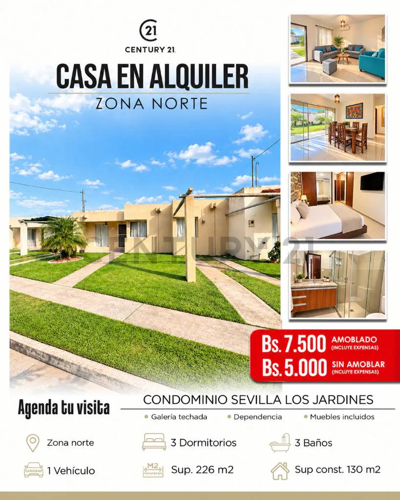 Foto 1 de Sevilla Los Jardines - Casa de 3 Dormitorios con Dependencia en Alquiler Bs 5000