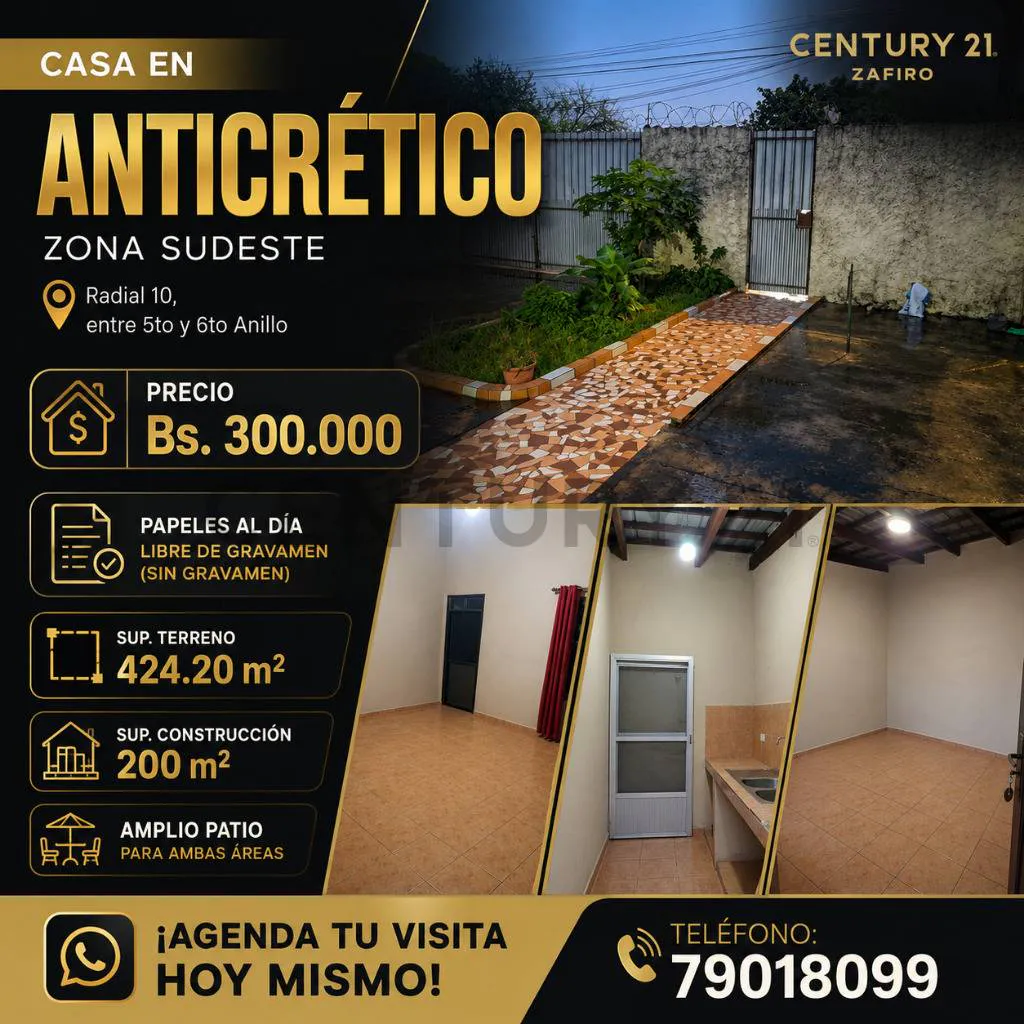 Foto 1 de Casa en Anticretico Sudeste 300.000 Bs