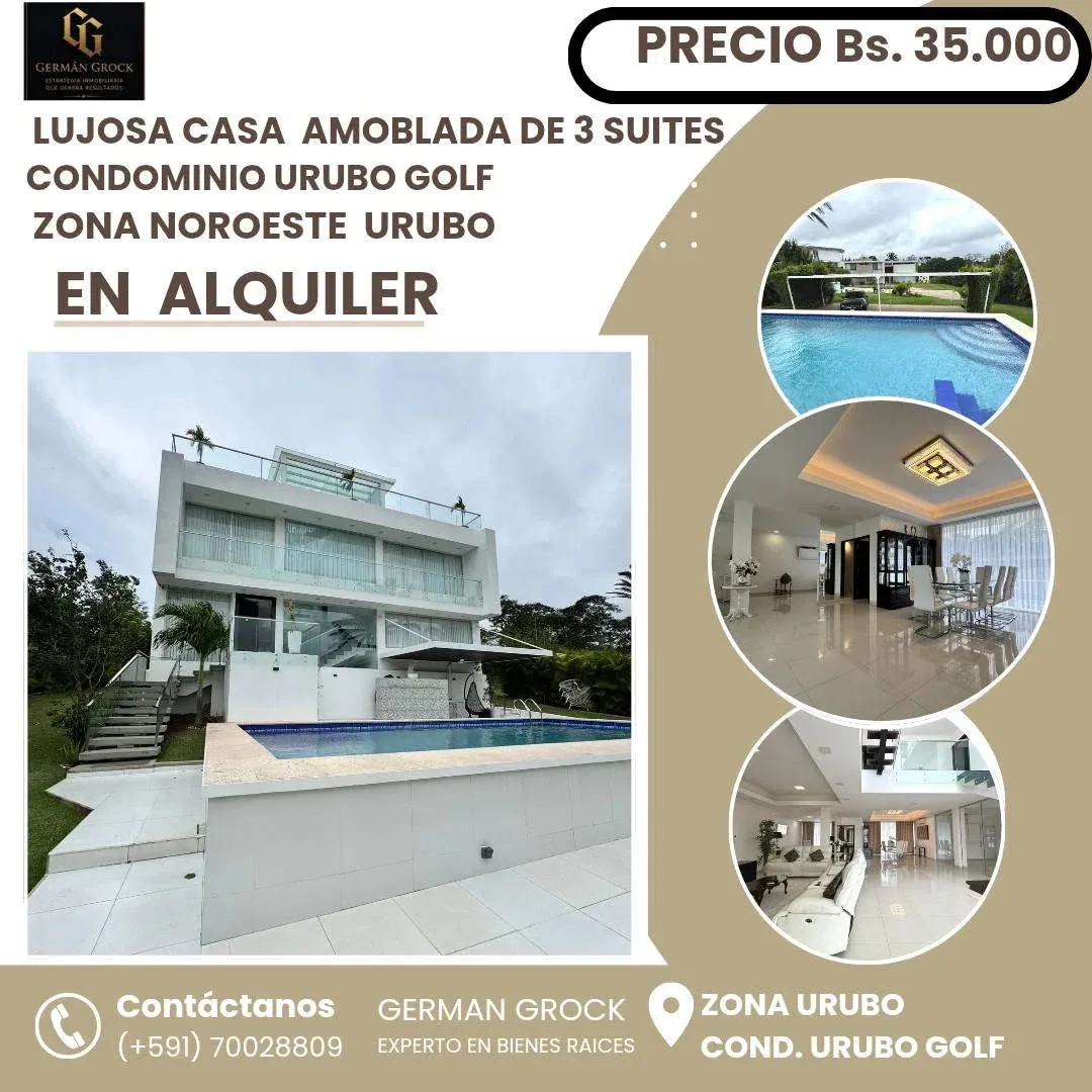 Foto 1 de Lujosa Casa Amoblada en Urubo Golf en Alquiler